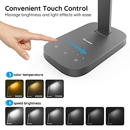 Govee Led Desk Lamp With Usb Charging Port, 6 Dimmable Brightness Levels, Timer, 3 Lighting Modes, Glare-Free Table Lamp For Home, Office, Work, Study (Metallic) #TOP1