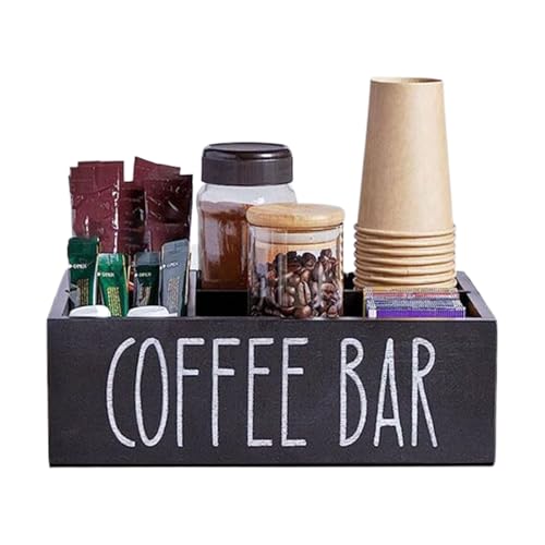 Organizador De Barra De Café Para Encimera - Organizador De Madera Para Café Con Divisores Extraíbles | Organización De Cocina Para Palitos Mezcladores Tazas De Sirope Snacks Hogar