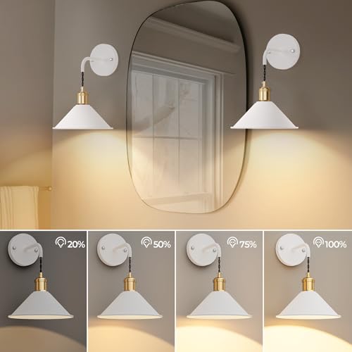 Image of Battery Operated Wall Sconce Set of 2, Dimmable Wireless RGB Wall Sconce Decor with Remote Indoor Cordless Wall Lamp Lighting for Bedroom Living Room Hallway (Pure White)