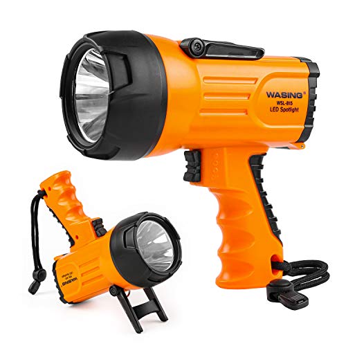 WASING 815 10 Watt 1000 Lumens LED Rechargeable Spotlight with Cord, Super Bright Portable Outdoor Searchlight with Handle, Emergency Work Light, Hand Held High Power LED Flashlight