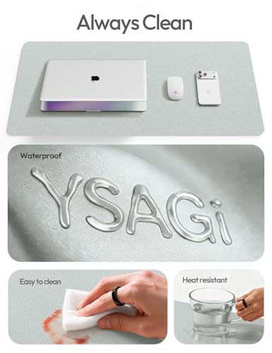 Image of YSAGi Leather Desk Pad Protector, Office Desk Mat, Large Mouse Pad, Non-Slip PU Leather Desk Blotter, Laptop Desk Pad, Waterproof Desk Writing Pad for Office and Home (Silver, 47 inch x 17 inch)