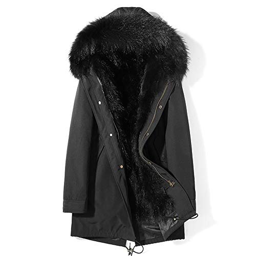 「JCSTORY」 モッズコート メンズ ファーコート 黒 アーミーグリーン リアルファー ライナー付き 取り外し可 裏ボア ミリタリージャケット 毛皮コート ふわふわ 防寒 暖かッコイイアウター 暖かい 防寒 (ブラック(黒ファー）, 175)
