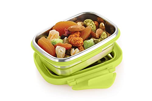 Image of STEELLOCK Smart Stainless Steel Tiffin Lunch Box for Kids and Adults | Airtight & Leakproof | Rectangle Tiffin Box for School & Office with Steel Lid | Green 170ml - 2pc