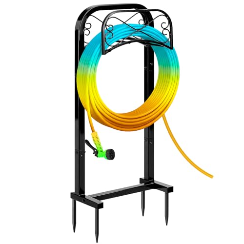 Gtongoko Garden Hose Holder for Outside 43 Heavy Duty Freestanding Water Hose Holder with 4 Stable Spikes Metal Hose Stand Holds Up to 150FT Hose & 44LB Detachable Hose Storage for Yard Lawn Patio
