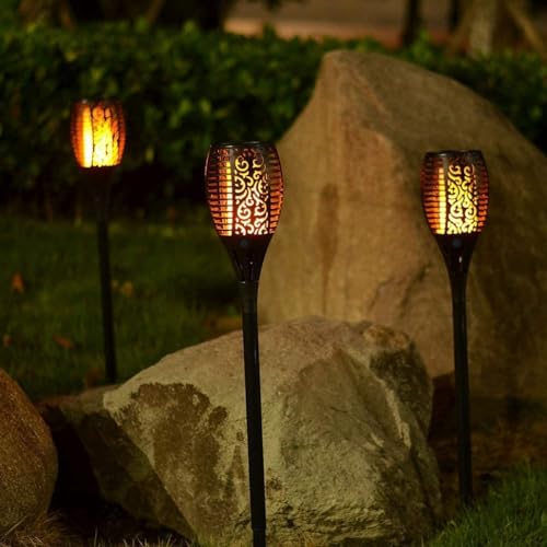 Globex Plastic Solar Lights for Home Waterproof Flickering Flames Torches Outdoor Landscape Lights for Decoration for Garden (12 Led, Pack of1)