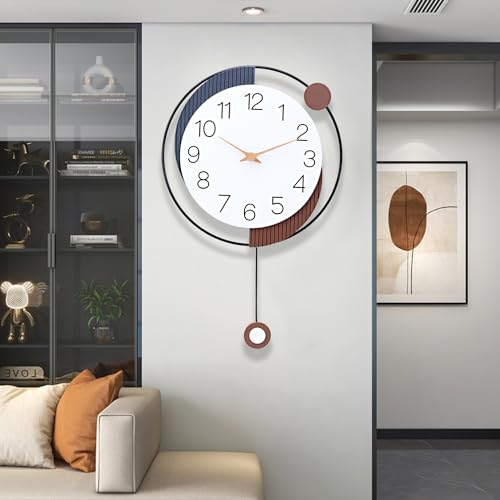 Coslife Moderno reloj de pared decorativo clásico simple con péndulo, moderno reloj de pared silencioso de metal para salón, dormitorio, estudio, oficina (19 pulgadas x 16 pulgadas)