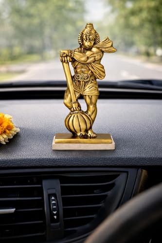 Image of STYSHION SPHERELord Hanuman Bajrang Bahubali Double Sided Metal Idol | Hindu God Murti for Home Temple, Office Desk, Car Dashboard, Pooja & Gifting(Bahubali Hanuman)(Golden)