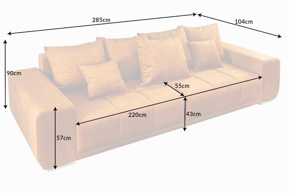 riess-ambiente.de Extravagantes XXL Sofa ELEGANCIA 285cm senfgelb Samt inkl. Kissen Bigsofa