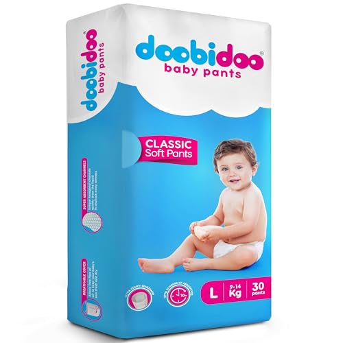 Image of Doobidoo Classic Baby Diaper Pants - L Size | High Absorbency with Cotton Bubble Soft Topsheet, Anti-Leak Side Cuffs & Rash-Free Comfort | Gentle Protection (9-14 kg) - Pack of 1 | 30 Count