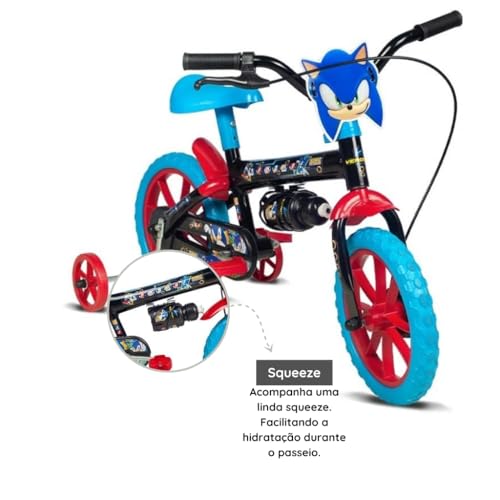 Kit Bicicleta Infantil Sonic Aro 12 Verden, com Capacete, Preto e Azul