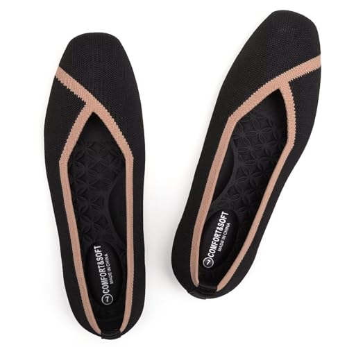 Image of Frank Mully Women Square Toe Flat Shoes Comfortable Knitted Flats | Walking Shoes