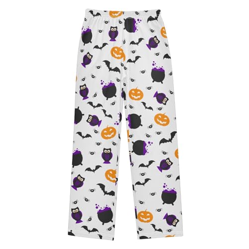 Owl Bat Pumpkin Boys Long Pants Soft Trousers Elastic Waist Kids Lounge Bottoms with Pockets S-XL