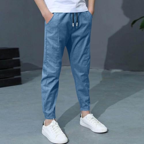 Sweatpants Joggers for Boys Drawstring Elastic Waist Cotton Linen Casual Pants Lightweight Teens Active Workout Sweat Pant3