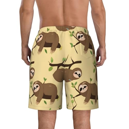 Cute Sloths On Yellow Lemons Print Men's Beach Pants Lightweight Quick-Dry Swim Pants with Mesh Lining for Men4