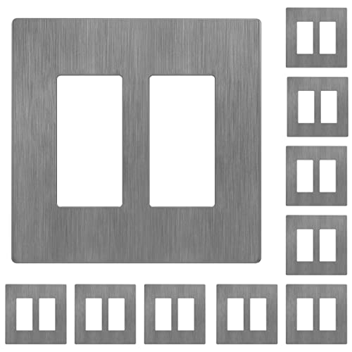 Image of LIDER Double Decorator Switch Cover, Screwless Wall Plate, Mid-Size 2-Gang 4.88 inch x 4.92 inch, LSWP-32M-BGY10P, UL Listed, Thermoplastic, Brushed Gray, 10-Pack