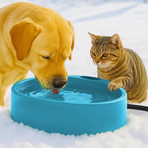 Heated Water Bowl for Dog Cat, Outdoor Warming Dog Bowl with Chew Resistant Power Cord, Waterproof Heat Pet Bowl Smart Heating in Winter Antifreeze for Dog Cat Chicken Duck, 125 fl oz (Teal Blue)
