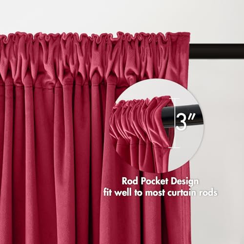 Image of MIULEE Berry Blackout Velvet Curtains Drapes 90 Inch Long 52 inchx90 inch Bedroom | Luxurious Bedroom Living Room Decor, Room Darkening, Thermal Insulated, Rod Pocket Design, Super Soft Fabric