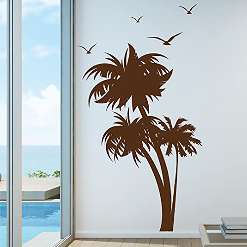 Hottest Sale Innovative Stencils 1132 84 mbrown mirror Palm Coconut Tree Nursery Wall Decal with Seagull Birds, Brown