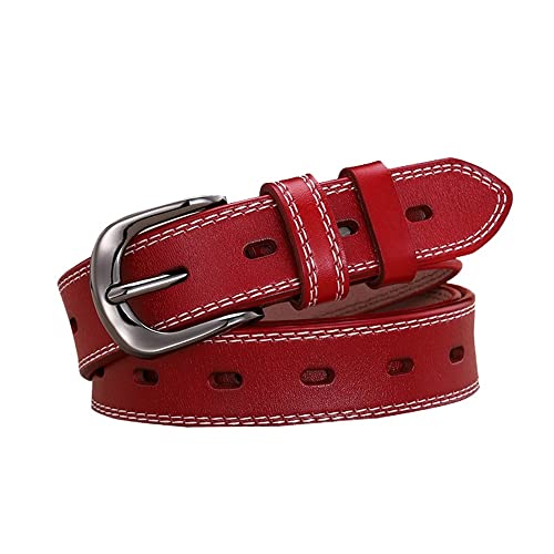 JIUFENG Women's Genuine Leather Pin Belt with Metal Buckle, Adjustable Waist Belt for Business Casual Vintage Style