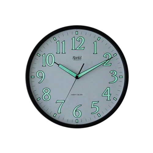 Image of Ajanta 12 Inches Silent Sweep Radium Wall Clock - Night Glow wall Clock Radium Dial - 30 cm x 30 cm (Black) (White)