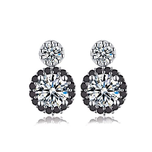 Boucles d'oreilles argent 925 spinelle noir rond bijoux fleur de fiançailles pour femmes chic