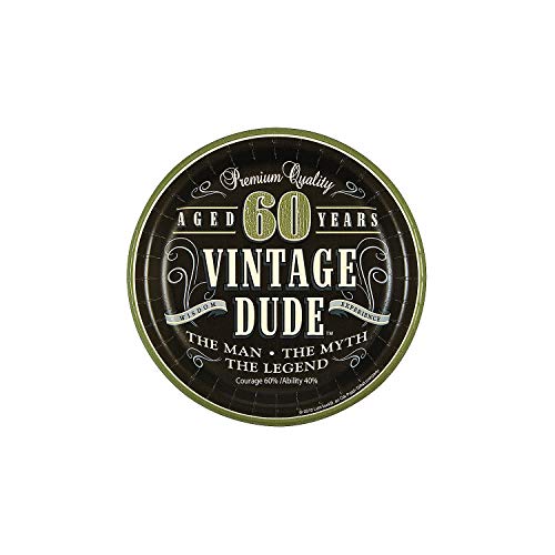 Fun Express 60th Birthday Party Vintage Dude Paper Dessert Plates - Party Supplies - 8 Pieces