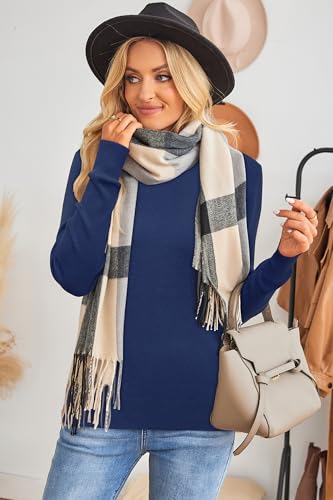 Image of Arach&Cloz Women's Wool Blend Classic Crew Neck Casual Fall Sweaters