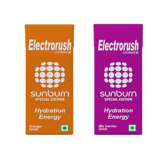 Image of Electrorush X Sunburn EXS - Electrolyte Rehydration Drink - 200ml Each - Orange and Mix Berry (Pack of 2 Each)