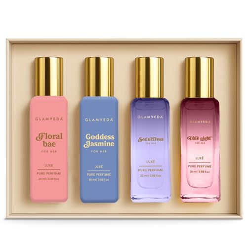 Image of Glamveda Floral Fantasy Box 4x20ml | Luxury Long Lasting Women Gift Set | Perfume for Woman | Floral, Fruity Premium Fragrance Scent | Festive Gift Set | Perfume for Women
