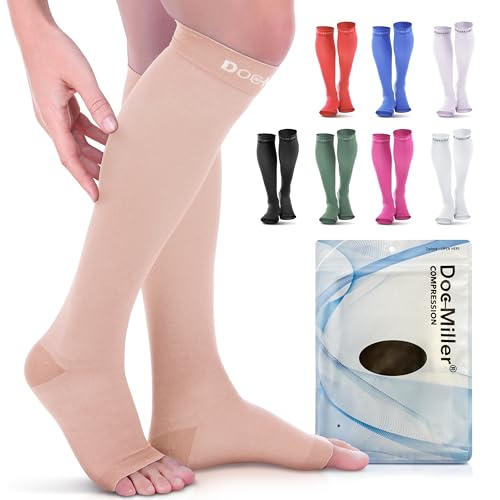 Doc Miller Open Toe Compression Socks, 20-30 mmHg,...