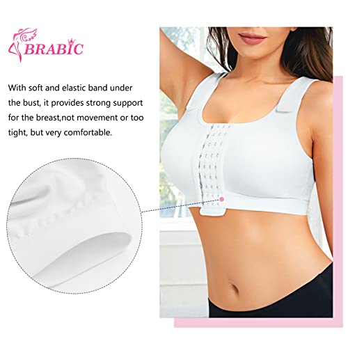 Brabic Post Surgery Everyday Bras For Women Front Closure Mastectomy Support Bra With Adjustable Straps Wirefree White #TOP2