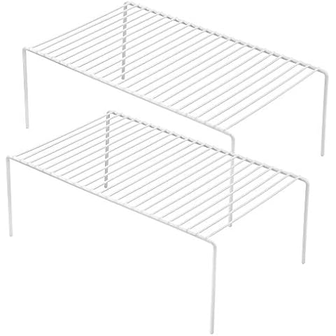 iPEGTOP Large (15.7 x 9.4 Inch) Kitchen Freezer Cabinet Storage Shelf, Set of 2 Rustproof Metal Wire Shelves Spice Shelf Rack Cupboard Organizer for Fridge Pantries Countertops Utensils, White Cover