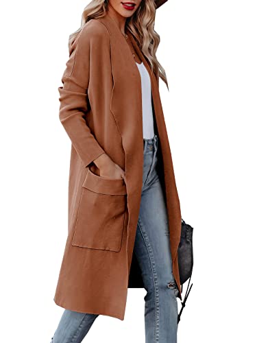 Image of kinstell Women's Casual Long Sleeve Open Front Knit Draped Long Cardigan Jackets Sweater Coat with Pockets