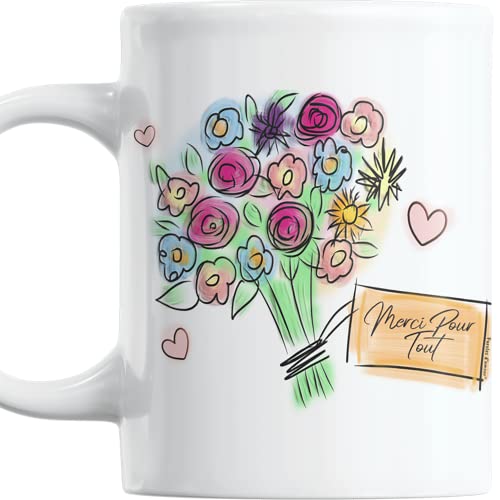 Paroles d'amour Tasse Merci pour tout Bouquet de Fleurs à Offrir Cadeau original pour dire Merci Noel Anniversaire Mug de remerciment