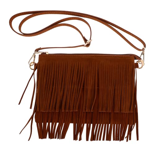 Sac à bandoulière vintage marron pour femme, le format moyen idéal avec franges