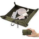 グランドシート キャンプ トレイ 物置マット 軽量 コンパクト 両面高撥水 折りたたみ ダイニ―マ混紡生地 ULキャンプ ソロ 焚き火 アウトドア 車 お釣り 小物収納 (アーミーグリーン)