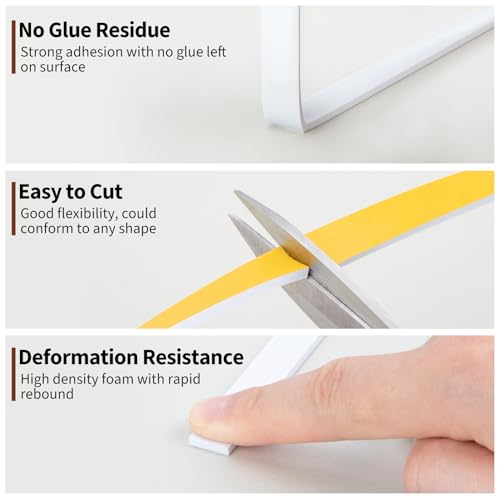 Image of Yotache White Windows Doors Insulation Seal Tape 3 Rolls 1 /2 inch x1 /8 inch | Adhesive Foam Gasket for Weather Stripping, Cabinet Door Frame, Total 50 Feet Long (3 X 16.5 Ft Each)