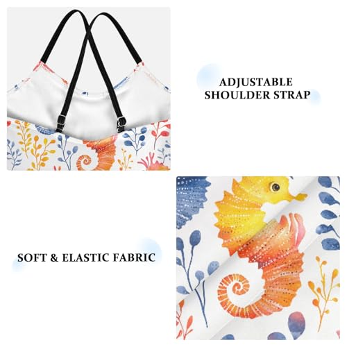 senya Girls Swimsuits One-Piece Swimwear Tie Bathing Suit Beach Summer Round Neck 7-8T Seagrass Seahorse Pattern3