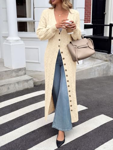 Image of Saodimallsu Womens Long Duster Cardigans Button Down Maxi Sweater Dress