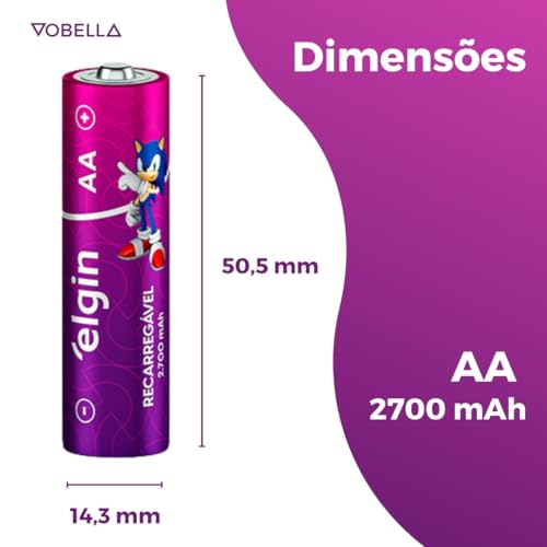 Kit 2 Blister 4 Pilha Recarregável Aa Pequena 2700mah Elgin