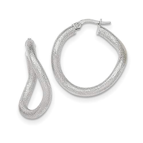 Textured Tube Oblong Hoop Earrings in Genuine 14k White Gold 27x2 mm