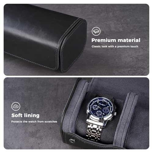 image for ProCase Watch Travel Case, 2 Slots PU Leather Watch Roll Box for Men, 