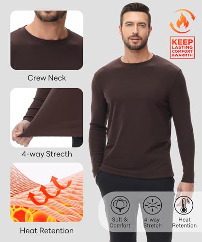 ADOREISM Thermal Underwear Tops for Men Long Sleeve Fleece Lined Base Layer Crew Shirts Regular Fit for Cold Weather4