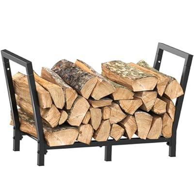 Minicloss Firewood Rack Holder Outdoor Indoor 2.7ft Wood Rack Metal Log Holder for Fireplace Wood Storage, Black