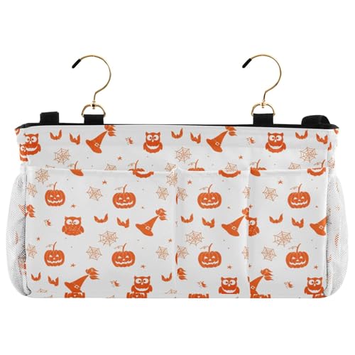 Burbuja Owl Pumpkins Hats Bedside Caddy Hanging Storage Organizer with 2 Straps and Hooks for Home College Dorm Bunk Bed Hospital Bed Crib
