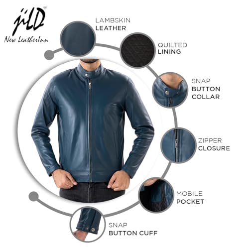 Image of Jild Classical Single Piece Lambskin Leather Jacket Men - Everyday Wear Snap Tab Collar Men's Motorcycle Leather Jacket