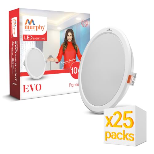 Image of Murphy EVO 10W Round LED Panel Light | 3000K Warm White| Recessed Ceiling Light | 1000 Lumens | 100mm Cutout | BIS Approved | 4kV Surge Protection | 2-Year Warranty | Pack of 25