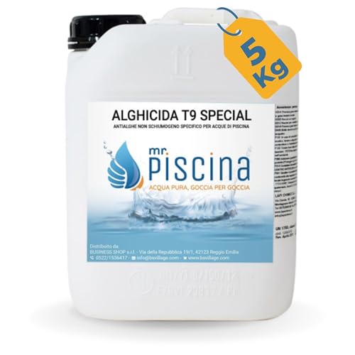 MR PISCINA Antialghe per piscina ALGHICIDA T9 SPECIAL - Anti Alghe Non Schiumogeno, Azzurrante per Piscina (5 L)
