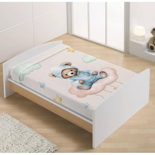 Manta bebé Cuna Terciopelo Estampado Oso dormilón Diseño 537 VIP (07 Beige)
