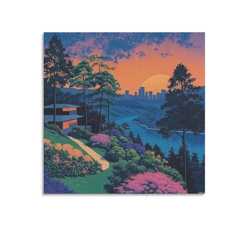 永井博アートポスター (25) ウォールアート キャンバス 印刷 画像の絵 壁掛け 飾り ホーム装飾24x24inch(60x60cm)